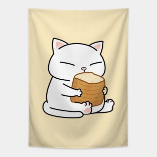 White Chubby Cat Toast Tapestry