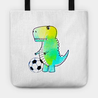 Cute Dinosaur Loves Soccer Watercolor Tote