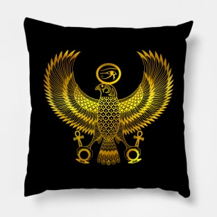 Golden Ancient Egyptian God Horus as Royal Falcon Pillow