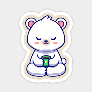 Cute Baby Polar Bear With Coffee Cup Cartoon Magnet