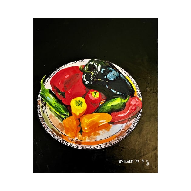 Assorted Peppers on a Silver Platter by gjspring