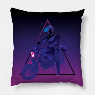 Biker on motorcycle Synthwave style Pillow