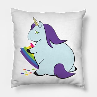 A Magical Mess Logo - Unicorn chomping on a rainbow Pillow