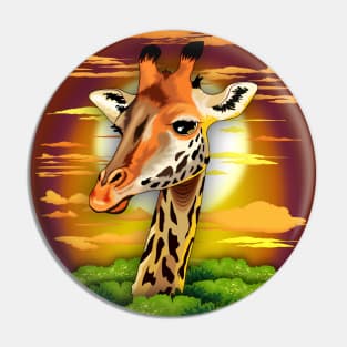 Giraffe on Wild African Savanna Sunset Pin