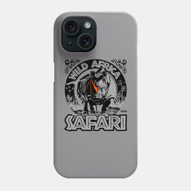 Wild Africa Safari, rhinoceros, Phone Case by ArtMofid