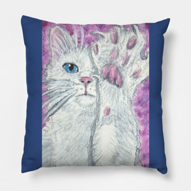 White cat paw up Pillow by SamsArtworks