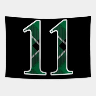 11 Sports Jersey Number Green Black Flannel Tapestry