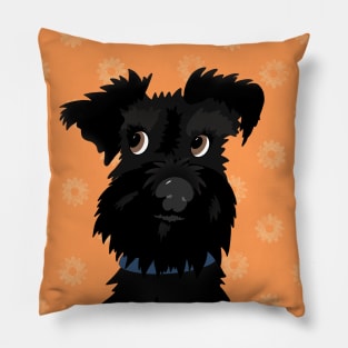 Black Miniature Schnauzer Dog with Orange Daisies Pillow