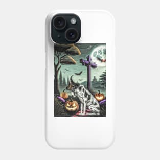 Harlequin Great Dane Halloween scene Phone Case