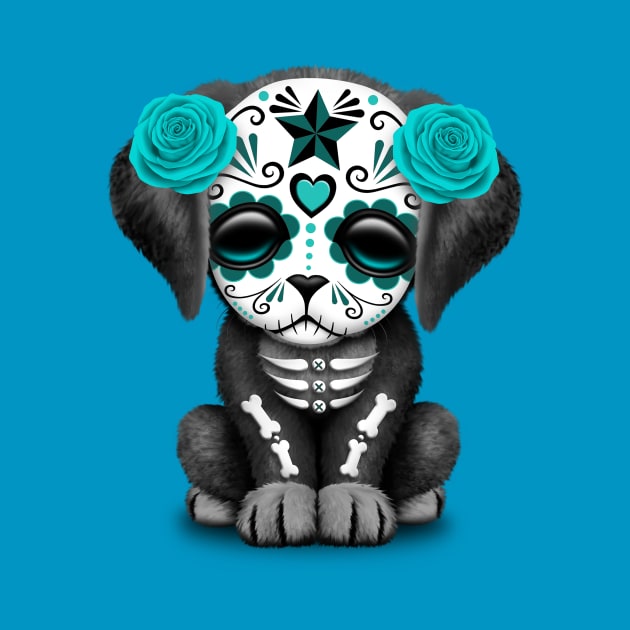 Cute Teal Blue Day of the Dead Puppy Dog by jeffbartels