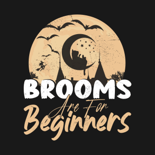 Brooms are for Beginners Funny  Halloween Cat Driving a Moon Instead of Brooms. T-Shirt