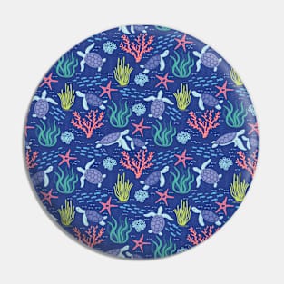 Blue sea turtle underwater ocean pattern Pin