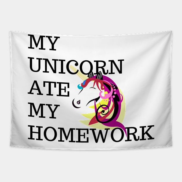 Funny My Unicorn Ate My Homework Tapestry by karolynmarie