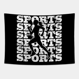 Sports Woman with distressed white text Tapestry