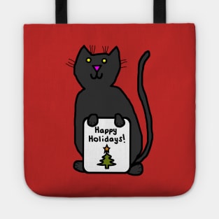 Cute Christmas Cat says Happy Holidays Tote