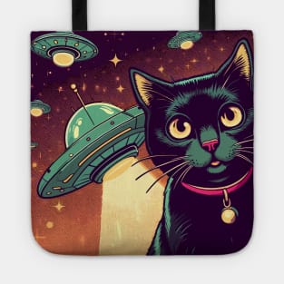 Retro cat selfie with UFO Tote