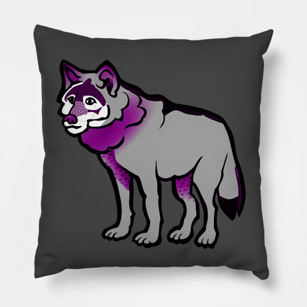 Asexual Pride Cartoon Wolf Design Pillow by VernenInk