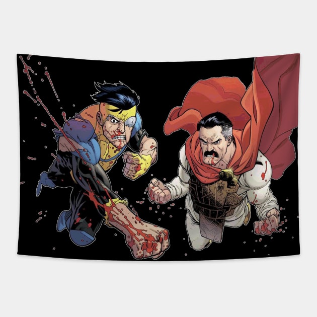 father and son fight together Tapestry by super villain