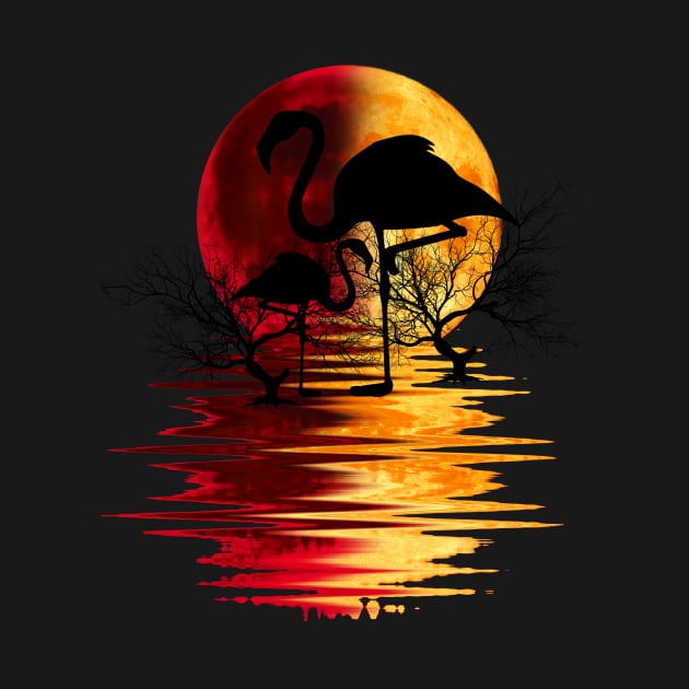 red moon flamingo by medo art 1