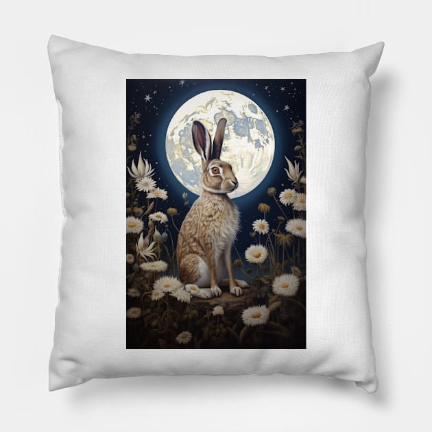 Hare, Pagan Hare, Pagan Art, Moon, Animal, Pillow by thewandswant