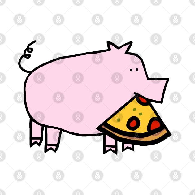 Cute Pink Pig with Pepperoni Pizza Slice in Mouth by ellenhenryart