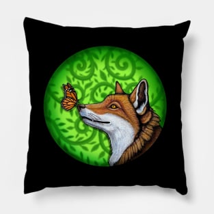 Fox and Butterfly Encounter Pillow