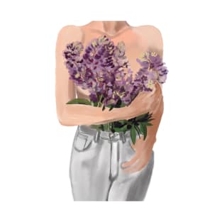 Nude woman with flowers bouquet minimal art design T-Shirt