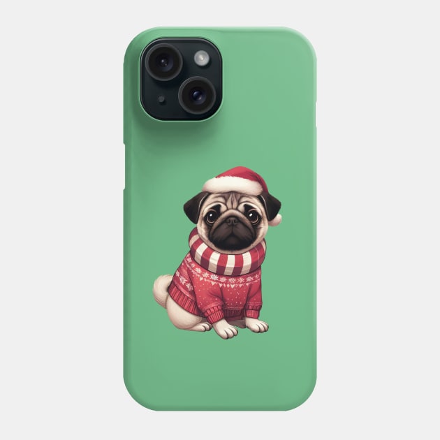 Cute Christmas Pug in Red Sweater Phone Case by Takeda_Art