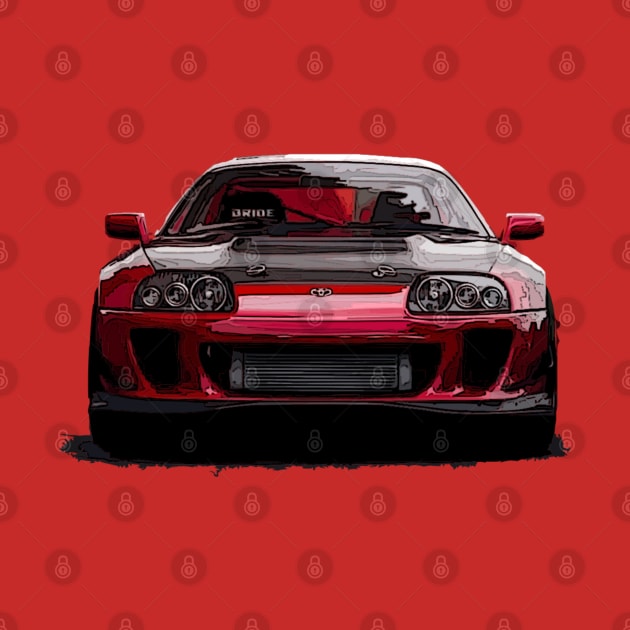 Fiery Front: Red Supra Hot Front Body Highly Explosive Posterize Car Design by GearHead Threads