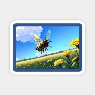 Anime Bee on a Sunflower Field Magnet