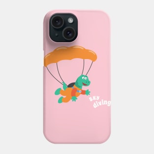 cartoon illustration of skydiving with litlle dinosaur Phone Case