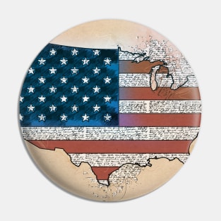 Vintage Patriotic America Map with USA Flag Pin