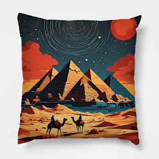 Egypt Starry Night Vintage Poster Travel Tourism Pillow