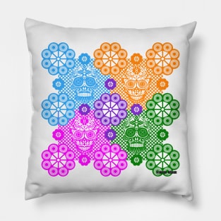 picnic in skeleton skulls and paper catrinas ecopop Pillow