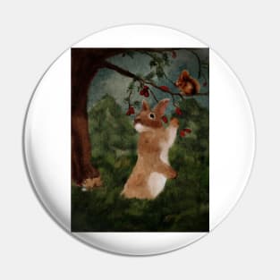 Forest Watercolor Baby Bunny, Red Squirrel and Sleeping Fox Pin