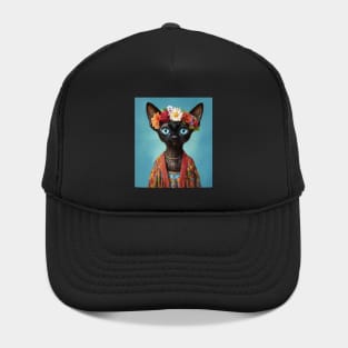 Flower Power Feline: Black Devon Rex Hat