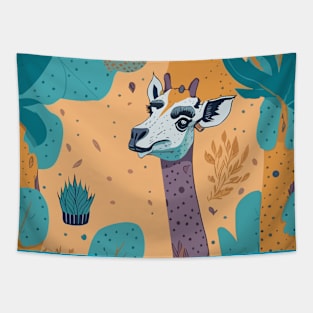 Cute Safari Giraffe Savanna Wildlife Illustration Tapestry