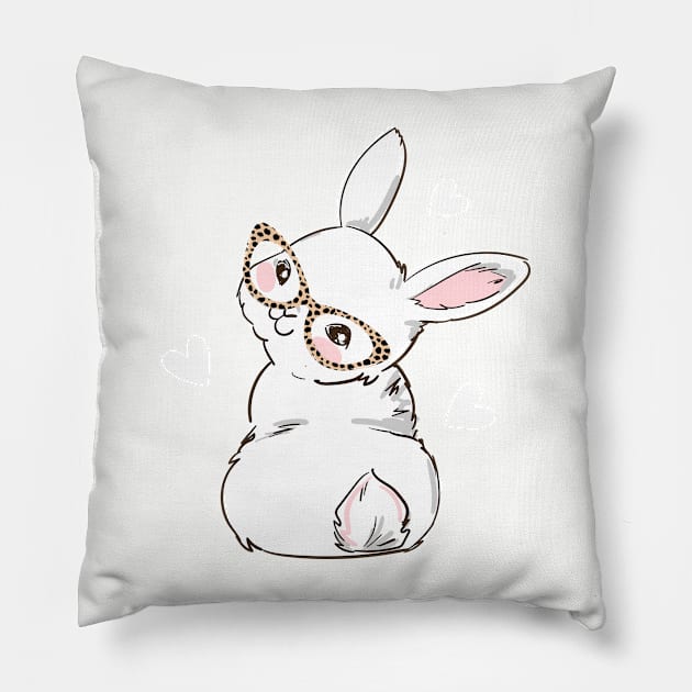 Funny Cute Bunny Wearing Glasses Leopard Easter Day Pillow by kevenwal