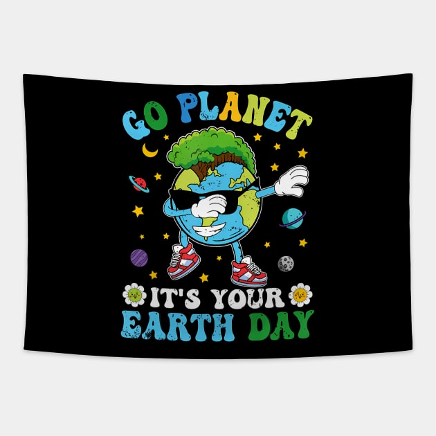 Dabbing Earth Day 2024 Groovy Go Planet Tapestry by Zu Zu Xi Xi