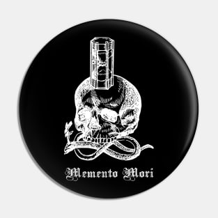 Memento Mori - Skull and Hourglass memento mori White on Black Pin
