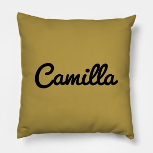 Camilla Cursive Script Typography Black Text Pillow