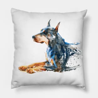 Watercolor Painting - Doberman Sitting Down Pillow