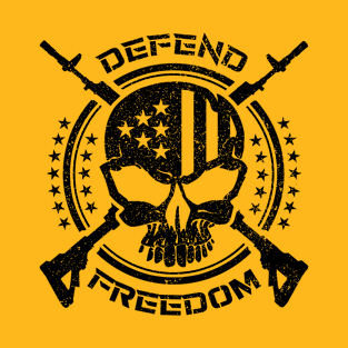 Grunge Defend Freedom I Vintage USA Skull Weapon Gun Used Look Design T-Shirt