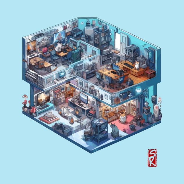 Isometric cat office by siriusreno