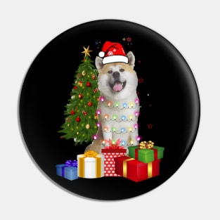 Akita Christmas Tree Santa Hat Funny Xmas Gift Dog T-Shirt Pin