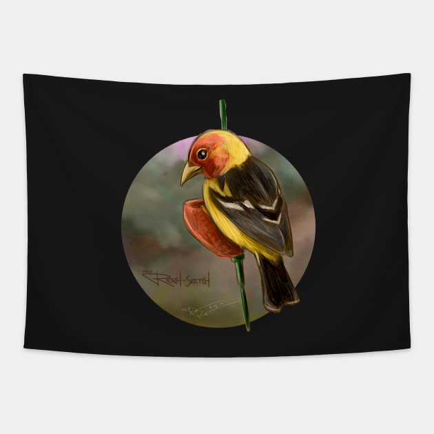 Western Tanager Tapestry by reschasketch