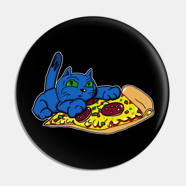 Blue Cat with Green Eyes and a Slice of Pizza Pin by silentrob668