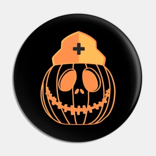 Pumpkin in a Nurse hat funny Nurse Halloween design Pin