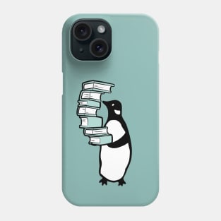 Penguin holding pile of books Phone Case