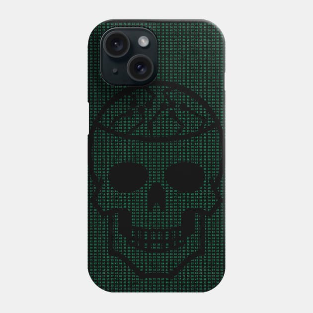 Cool Hacker Design Green Hexdump with Carved Out Skull Phone Case by geeksta